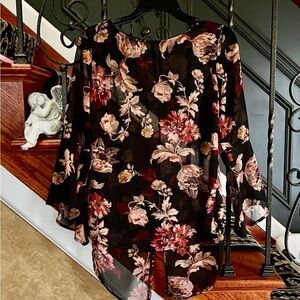 Signature Collection by Avon Sheer Floral LS  Bell Blouse Short Front Long Back